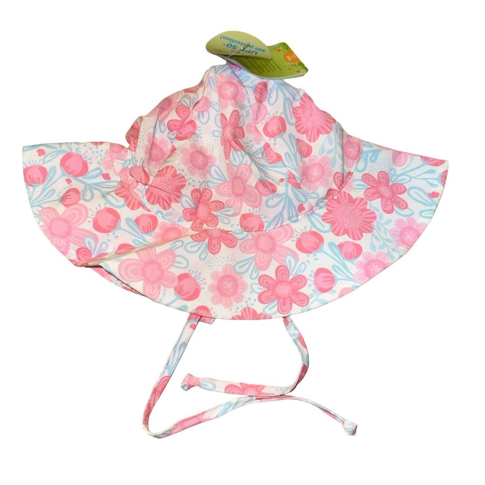 Green Sprouts Toddler Sun Hat 2T-4T UPF Protection‎ Wide Brim Tie Strap NWT